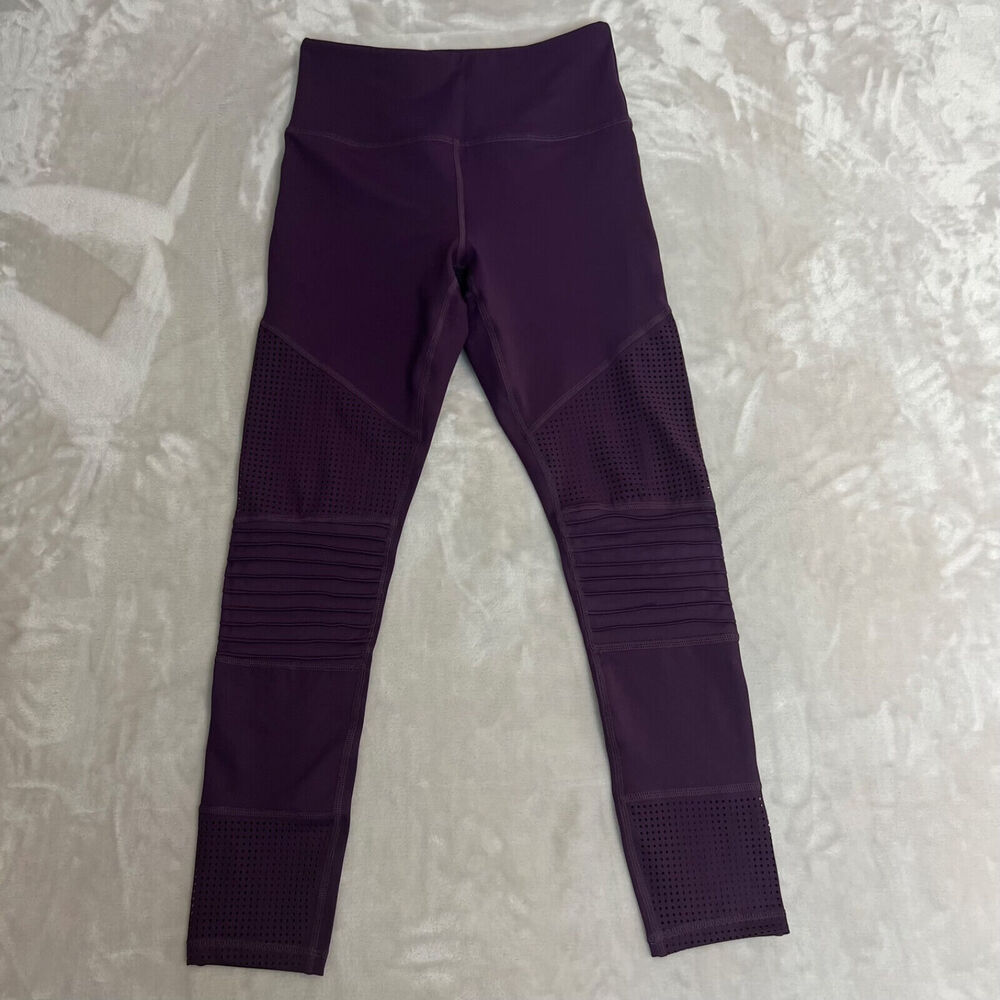 Zyia Pants Womens 4 Purple Moto Mesh Ribbed Crop Hi Rise Legging Athletic Comfy